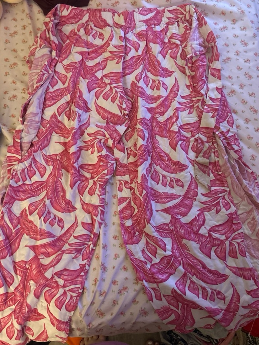 Wide Leg Jumpsuit in Pink Leaf Print